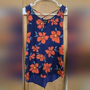 Women's Floral Blouse - Navy and Redish Orange